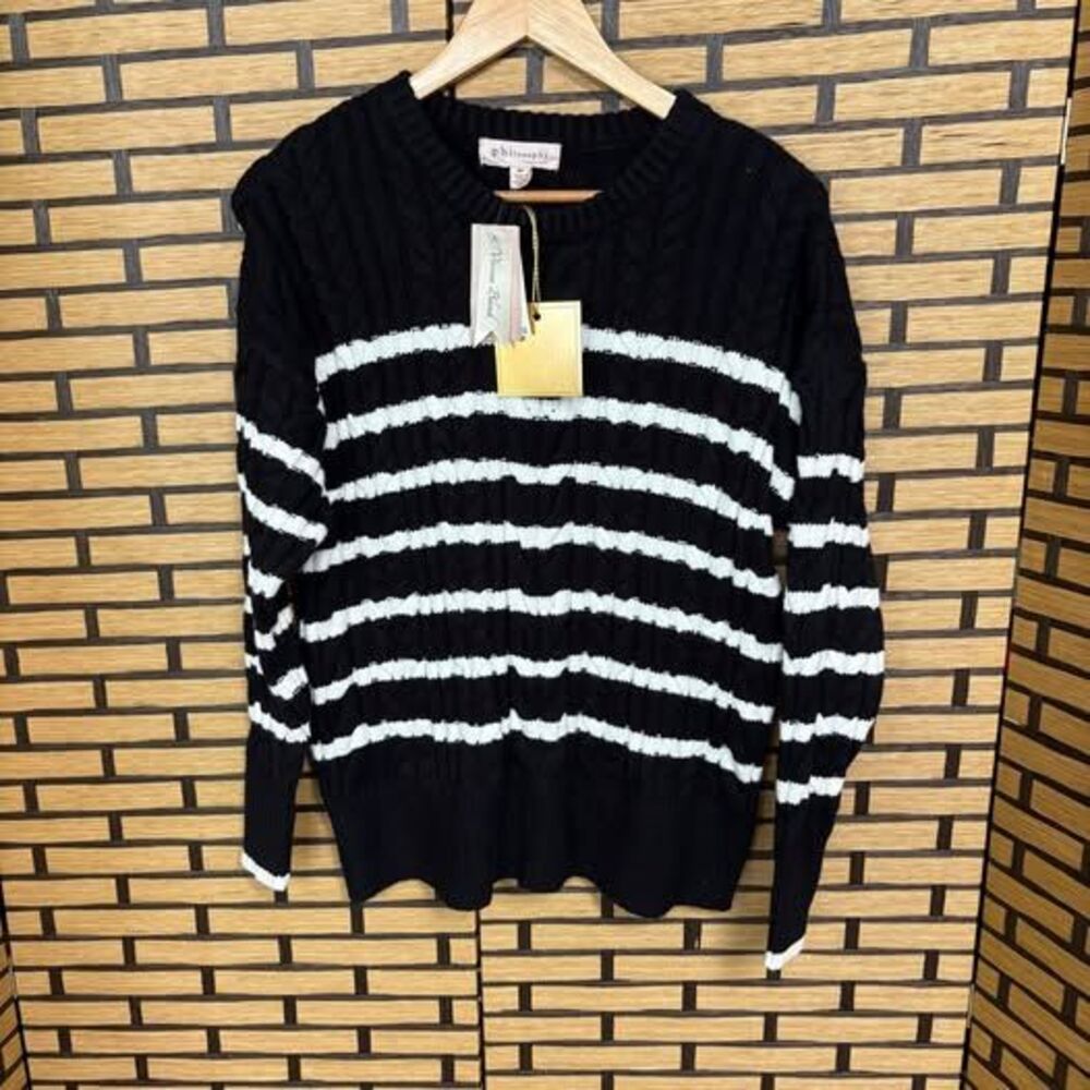 Philosophy Black And White Stripe Cable Knit Sweater Size Small